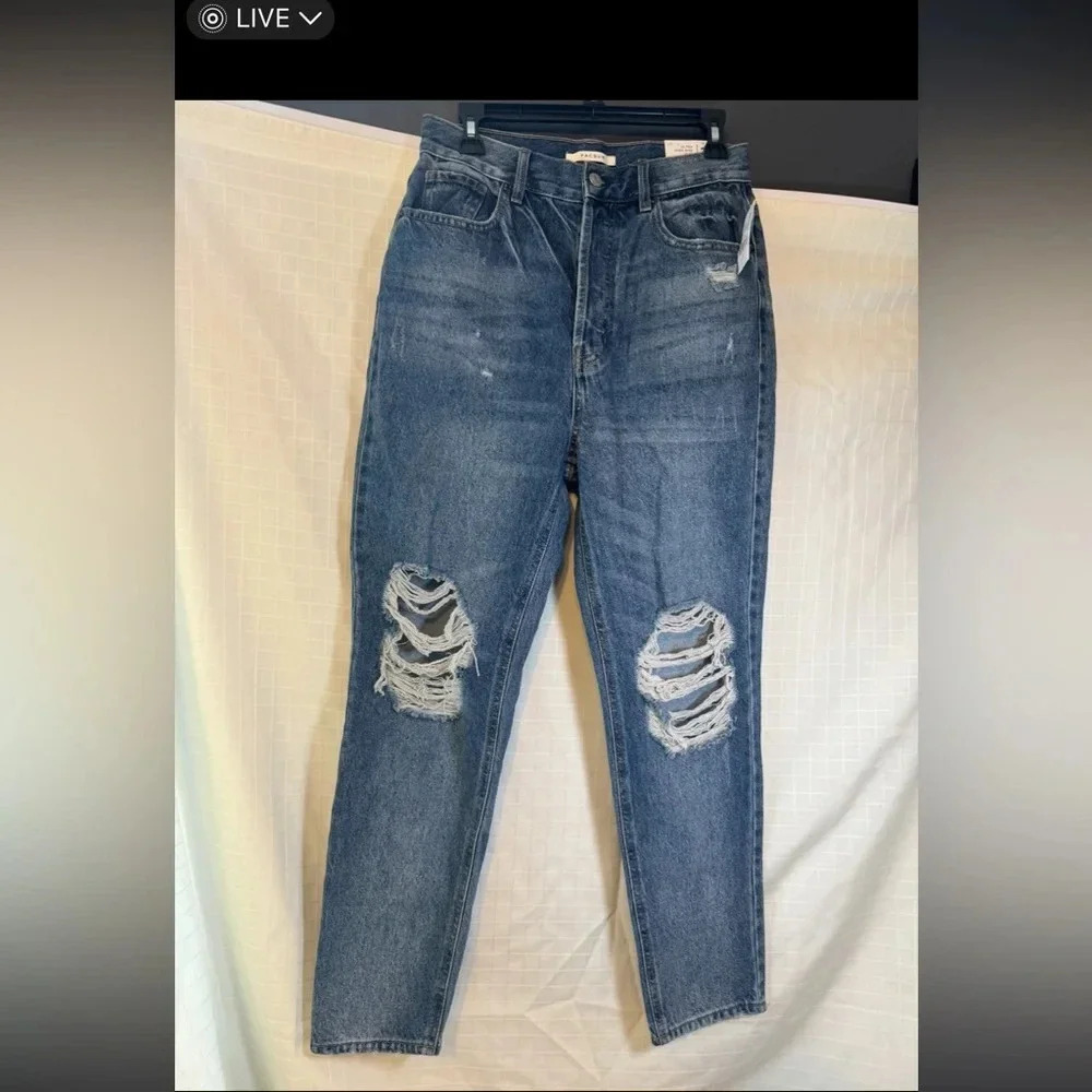 NWt Pacsun Women's Distressed Ultra ￼High Rise Slim Denim Straight Blue Jeans 28